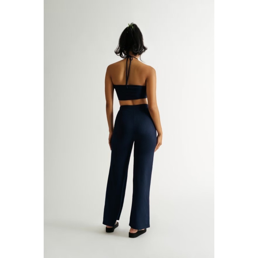 Tobi Women Ribbed Halter Crop Top Pants Set Sm Navy Festival Boho - Picture 3 of 3